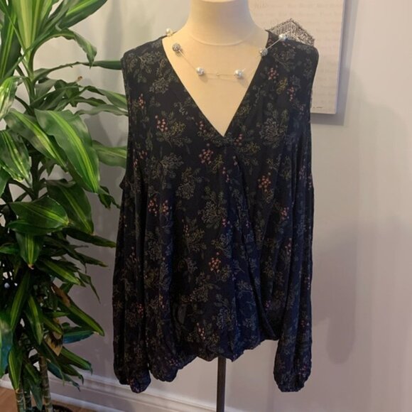 George Tops - George Navy Blue Floral Cold Shoulder Top